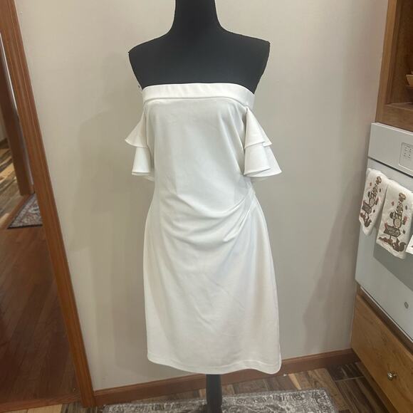 Ralph Lauren White Off Shoulder Statement Dress Ruffle Sleeves 12 - Picture 1 of 8